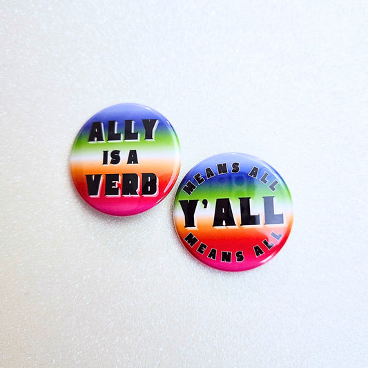Queer Ally Pinback Buttons, 1.5" Buttons in Queer Pride Colors