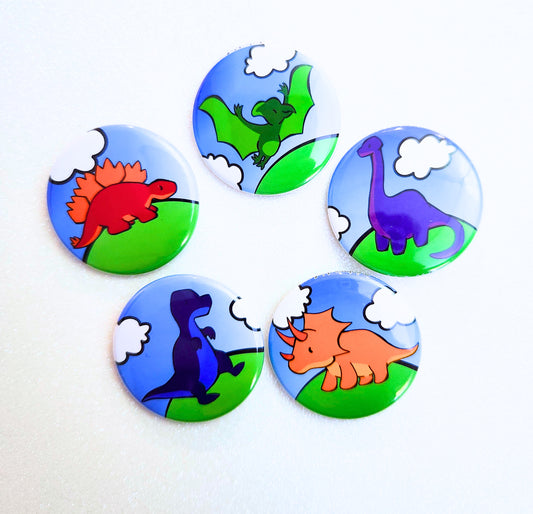 Dinosaur Pinback Buttons, 1.5" Buttons, Colorful Dinos